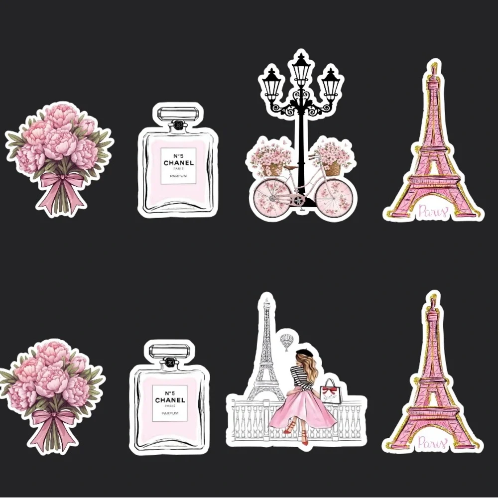 Girlie Pink and Black Parisian cupcake toppers
